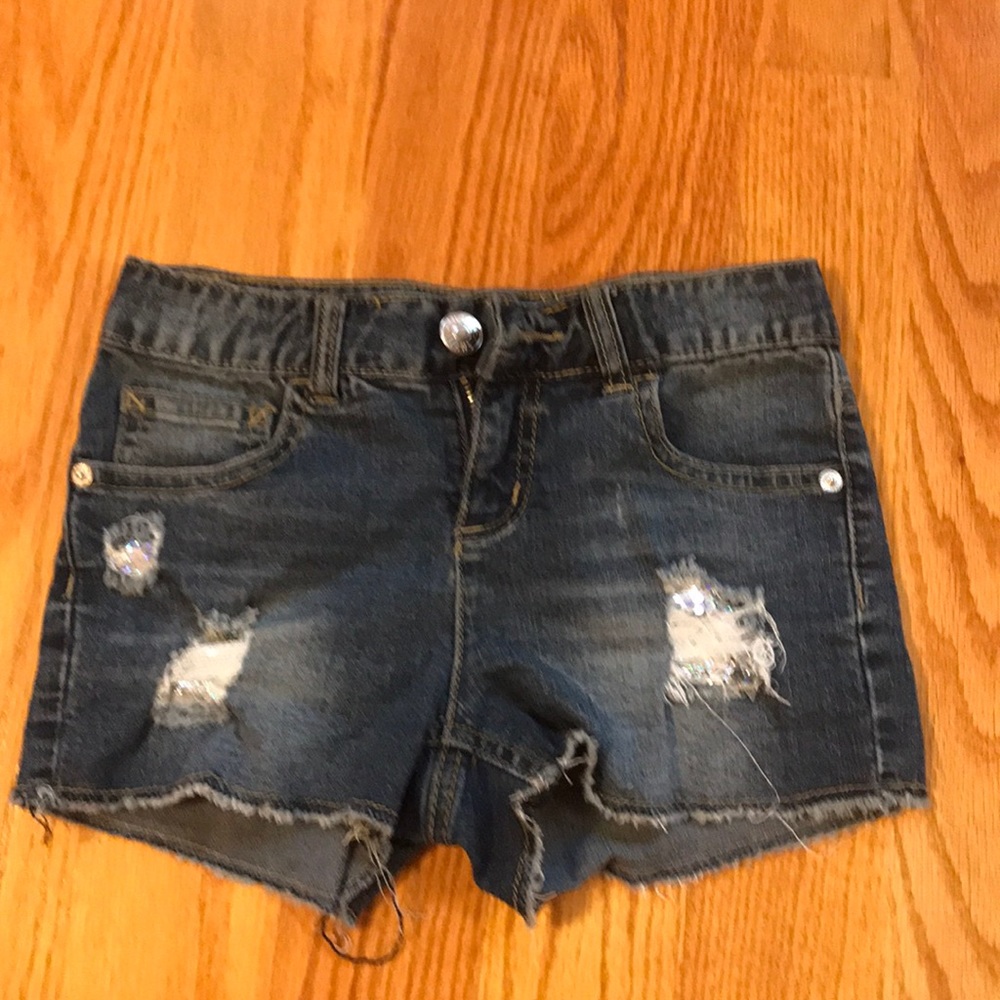 Justice denim jeans w. Rips &  sequins Hardly worn